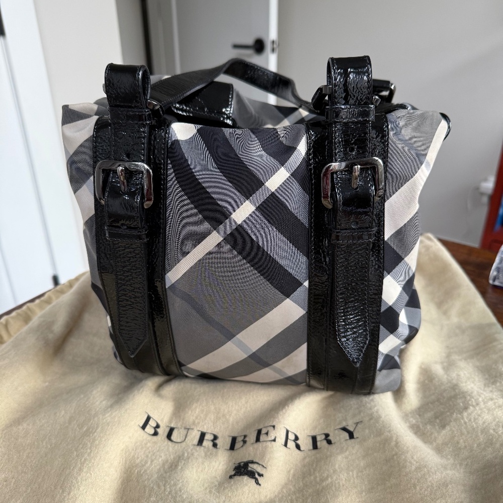 Burberry Black and White Nova Check Canvas Tote